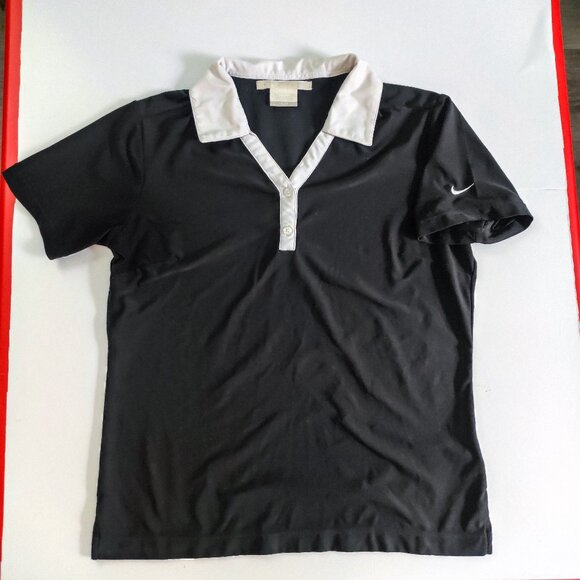 Nike Golf Dri-fit V-neck short sleeve polo shirt black women's size S (4-6) - Picture 1 of 10